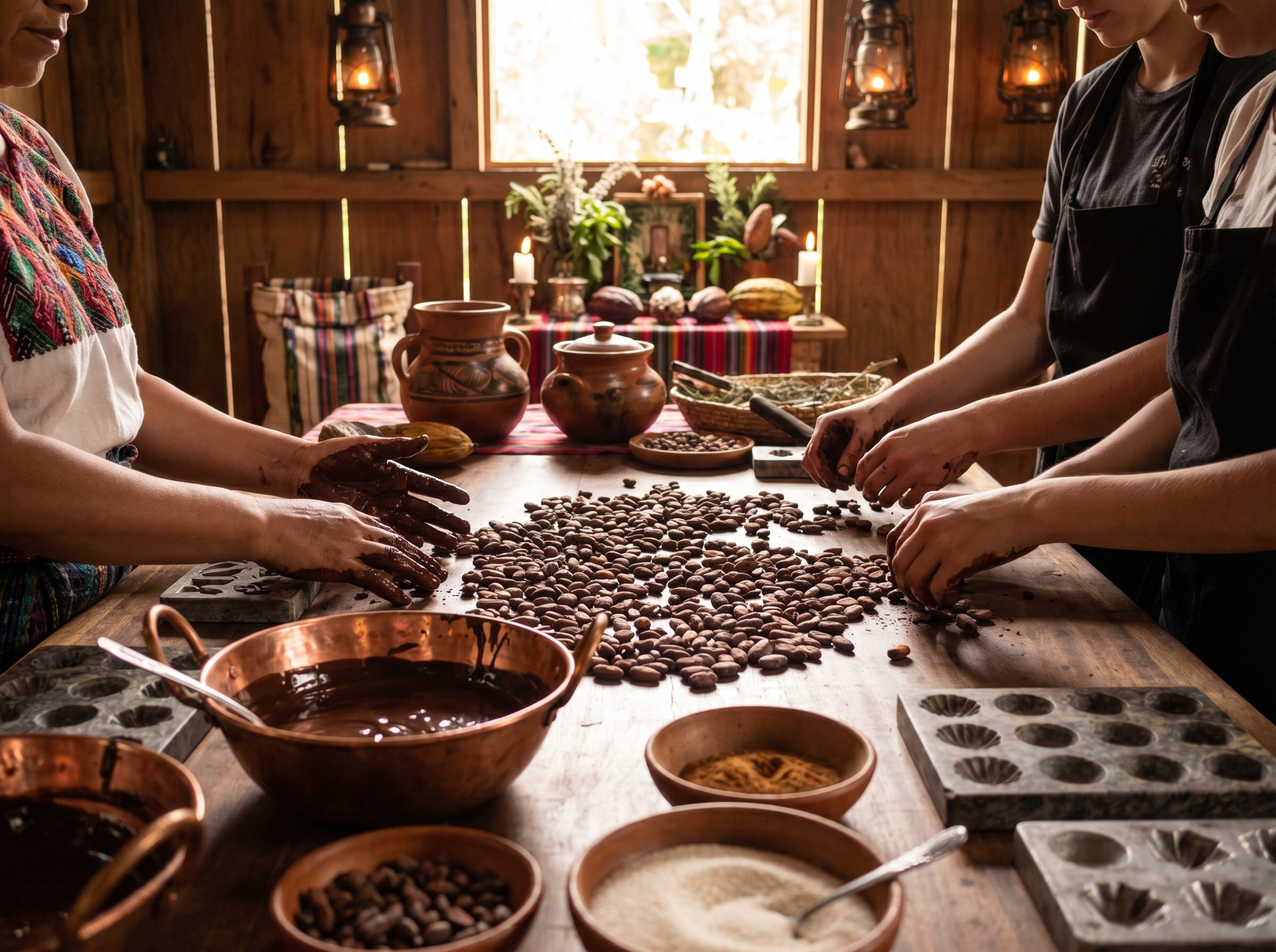 Artisan chocolate making class with cacao beans